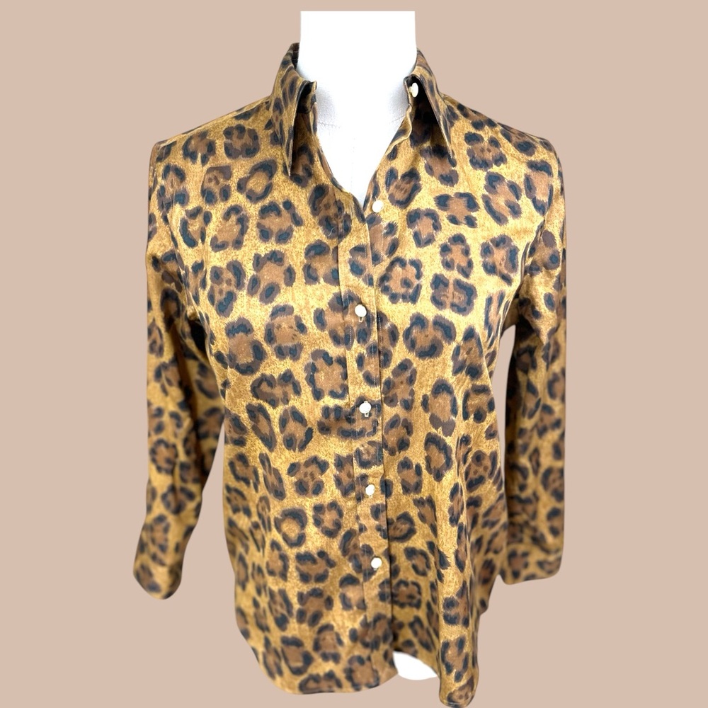 Lauren Ralph Lauren‎ size P/S vintagee cotton cheetah button down shirt
